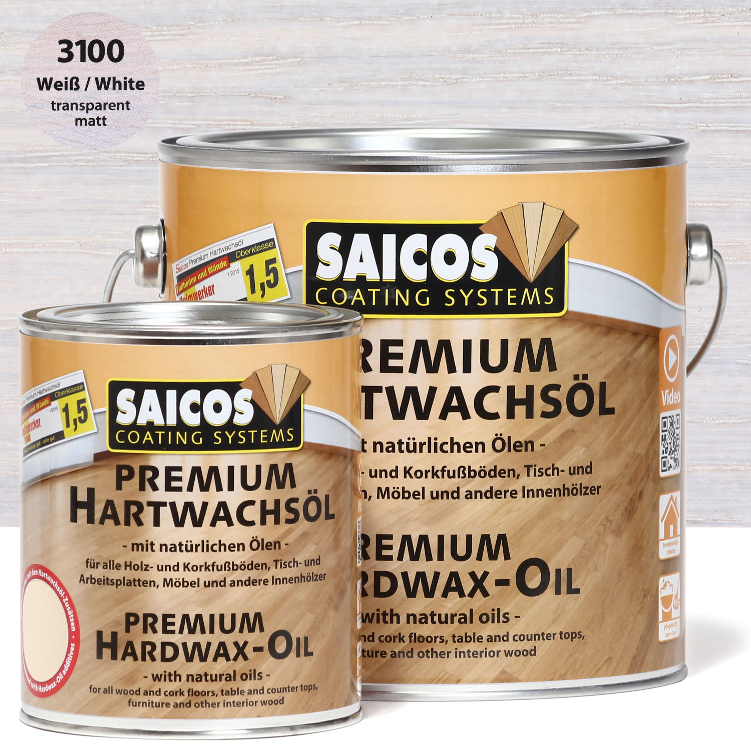 SAICOS Premium Hartwachsöl Weiß transparent matt